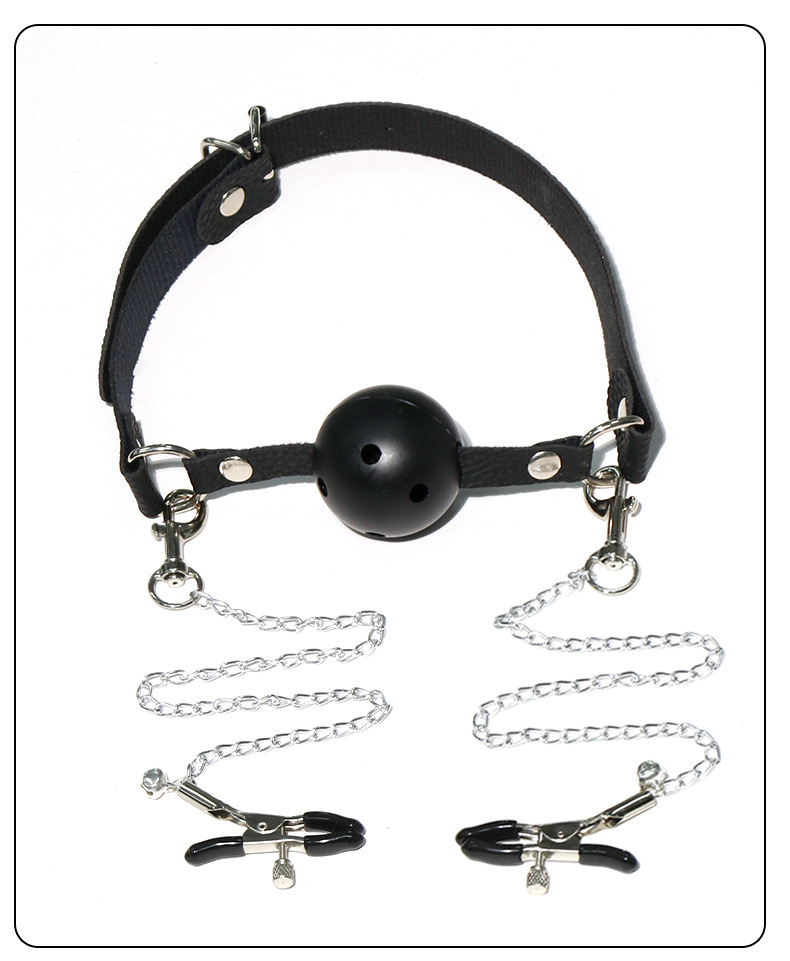 PU Bondage Restraint Set with Mouth Plug and Nipple Clamps for Couples — detail image 27