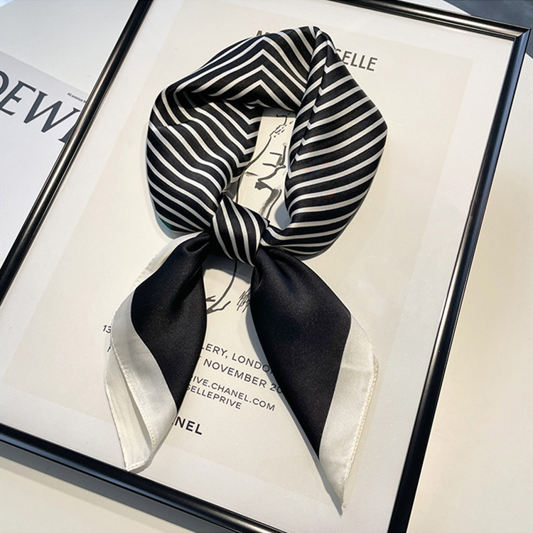 Bufandas 70x70 rayas blancas y negras bufandas de seda cuadrada bufandas de mujer camisa de transporte de trabajo de ropa profesional cuello delgado