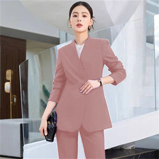 Suit suit Women 2024 Spring New Korean Style Jacket Slim-fit Suit suit Pink khaki Brown