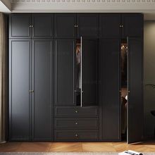 法式复古风ENF级欧松实木颗粒板家用卧室组合衣柜小户型黑色柜子