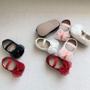 Factory direct supply new Korean baby toddler shoes non-slip elastic spring and autumn bow princess shoes
