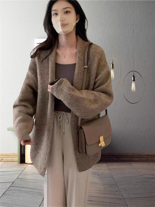 韩系软糯针织开衫女外穿秋冬季高级感宽松慵懒风中长款毛衣厚外套|undefined