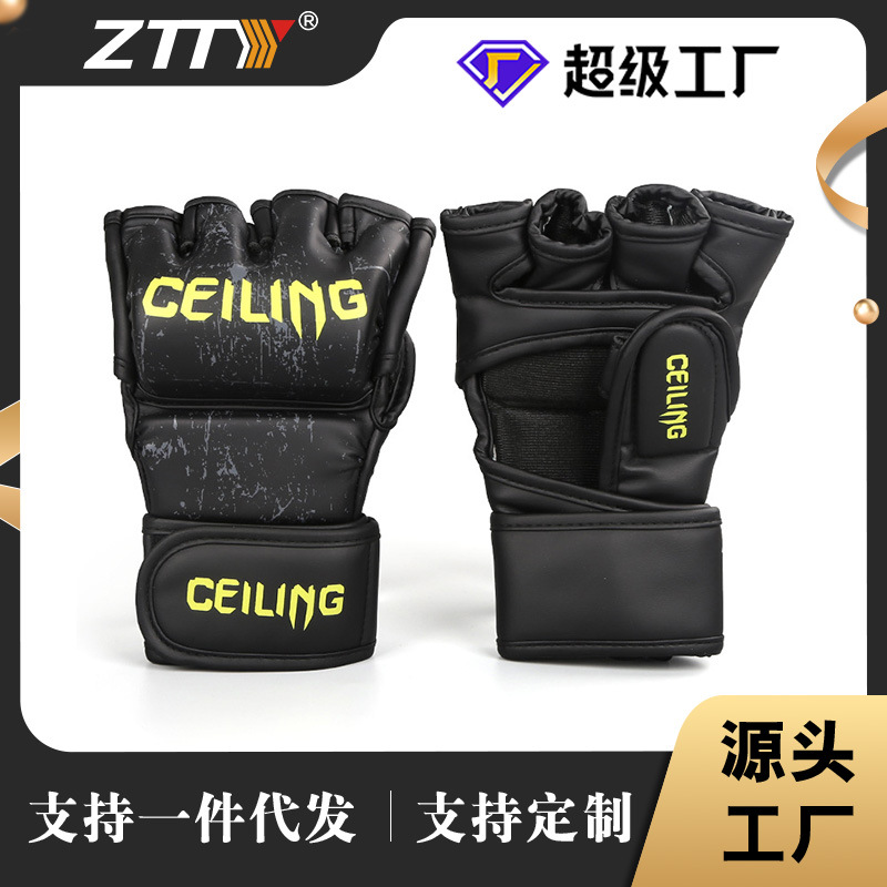 Ventas directas de fábrica de Ceiling Guantes de lucha Sanda Entrenamiento de UFC Guantes de boxeo de medio dedo profesionales especiales para sacos de arena