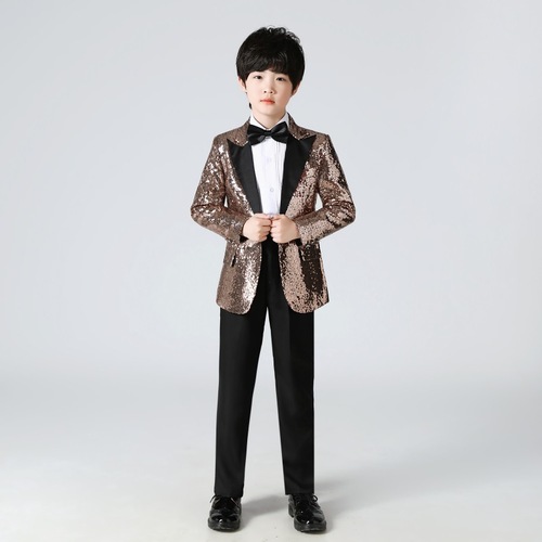 Children royal blue gold silver red sequined color host singers jazz dance blazer stage performance Dress suits set piano performance model show art test host outfits for boy