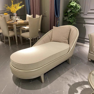American-Style Light Luxury Living Room Solid Wood Chaise Longue, Simple European Modern Beauty Couch, French Villa Luxurious Fabric Sofa Chair