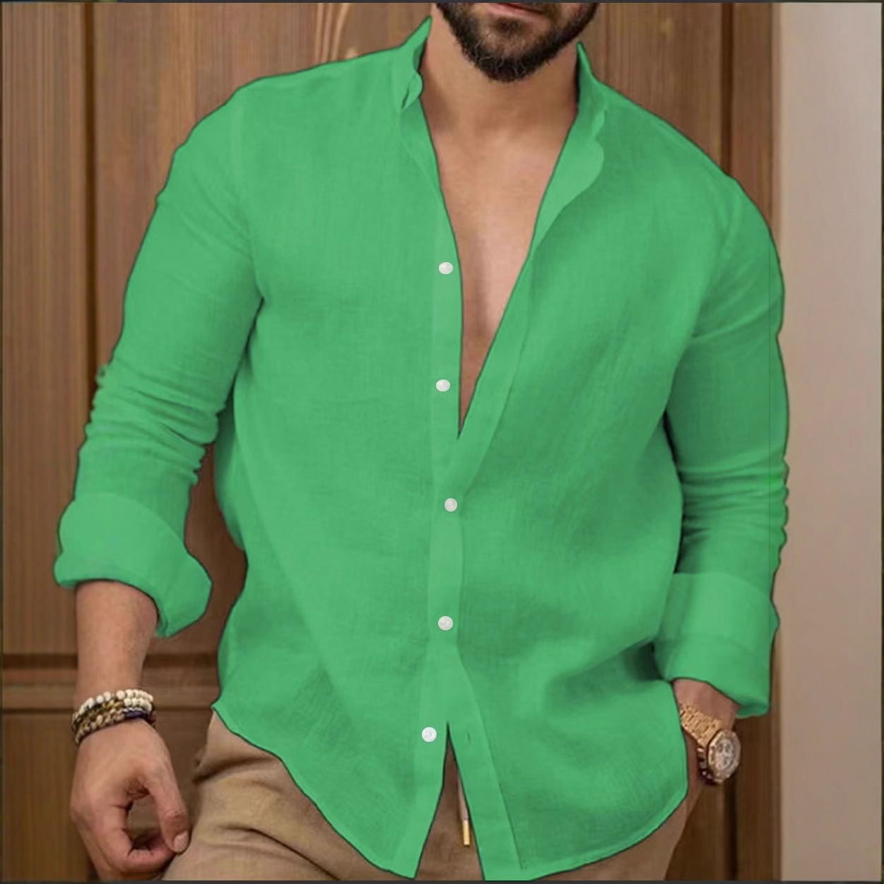 Cotton And Linen Solid Color Men's Shirt Youth Casual_viptrois.com