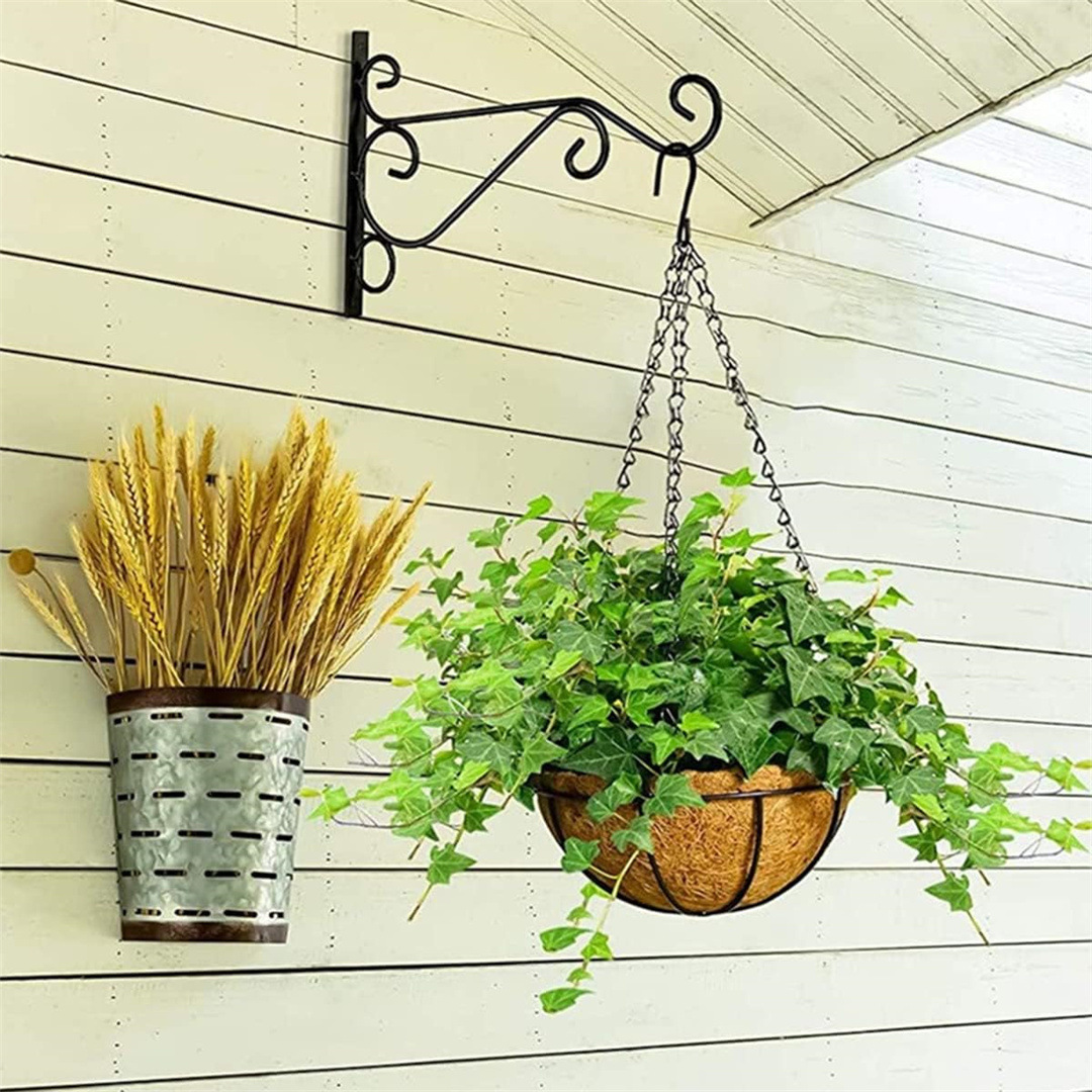 Gancho de hierro y ratán para colgar en la pared, para cestas de flores, artículos de decoración para exteriores, tipo colgante de pared.