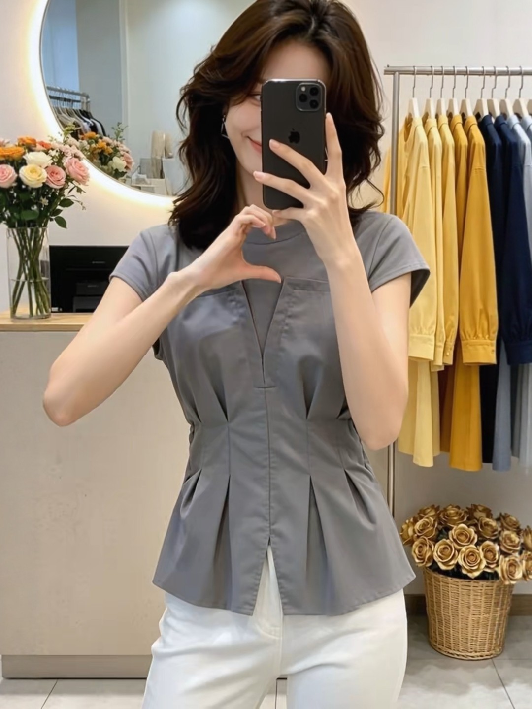 Áo thun nữ tay ngắn thiết kế eo thắt lưng, dáng ôm nhẹ, chất liệu mỏng mùa hè — màu trắng