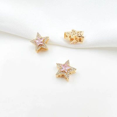 Handmade Double-Row Pearl Bracelet Beading – Zərgərlik ara hissələri - style-7-pink-zirconium-120mm-gold