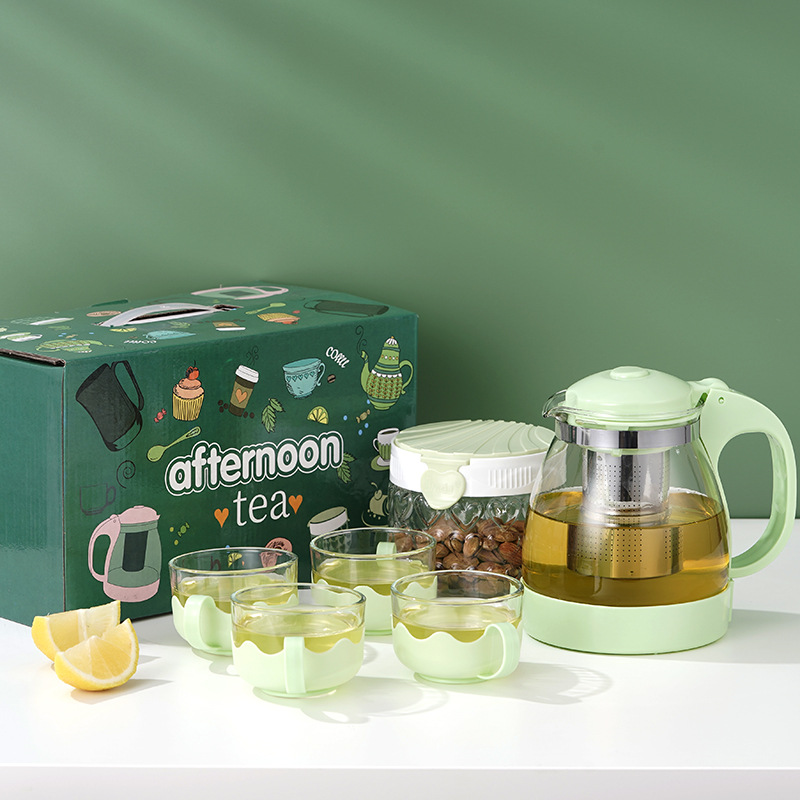 加厚耐热玻璃花草泡茶壶套装带过滤整套功夫茶具礼品套装定制LOGO