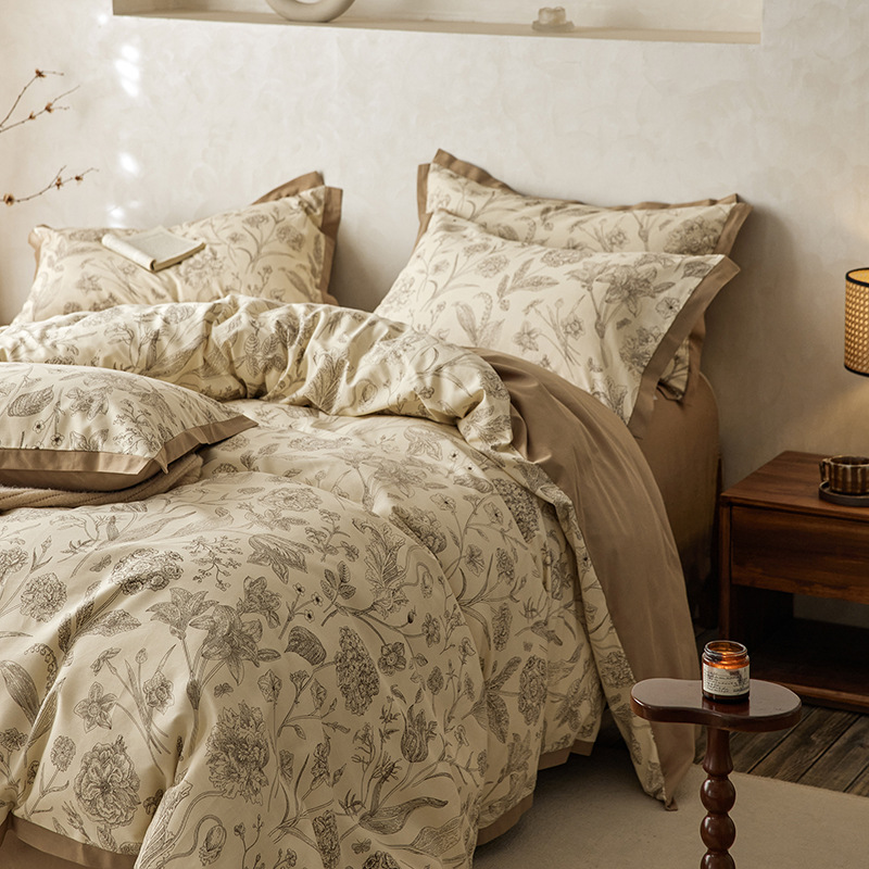 Nordic French Minimalist Retro Retro Nordic 2026 New Autumn/Winter Full Brushed Four-Piece Set 100% Cotton Duvet Cover Floral American Style Thicke_voghion.com