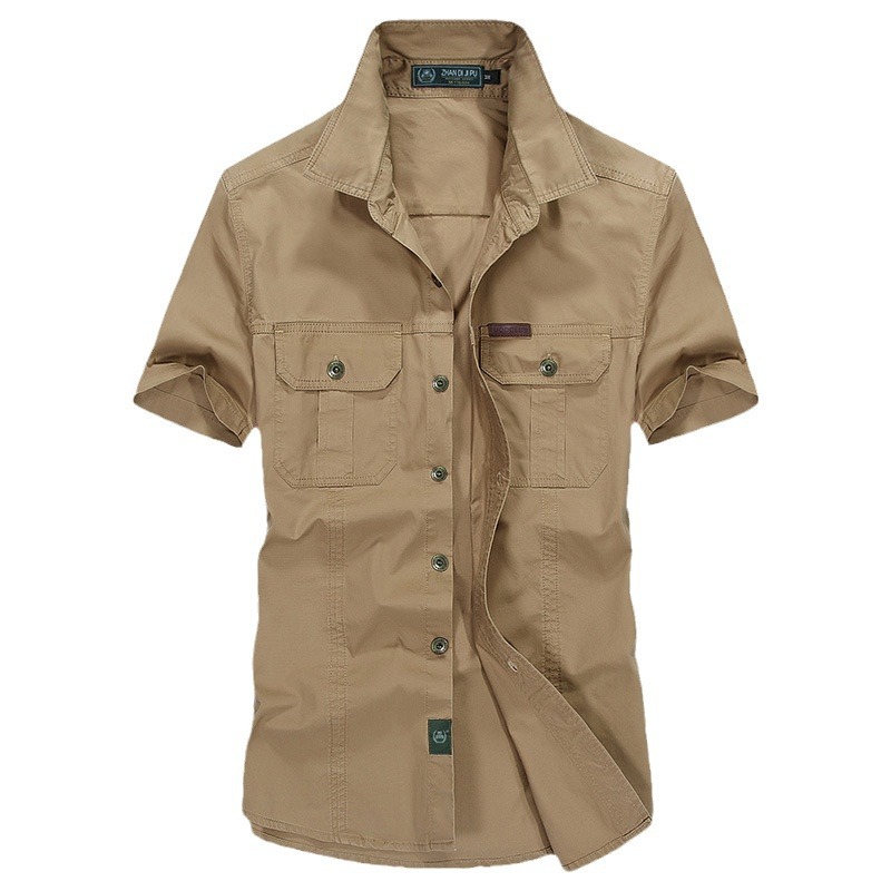 Verano 2024 nueva camisa de hombre de cuello suelto camisa de manga corta de color sólido camisa de hombre de mediana edad camisa casual