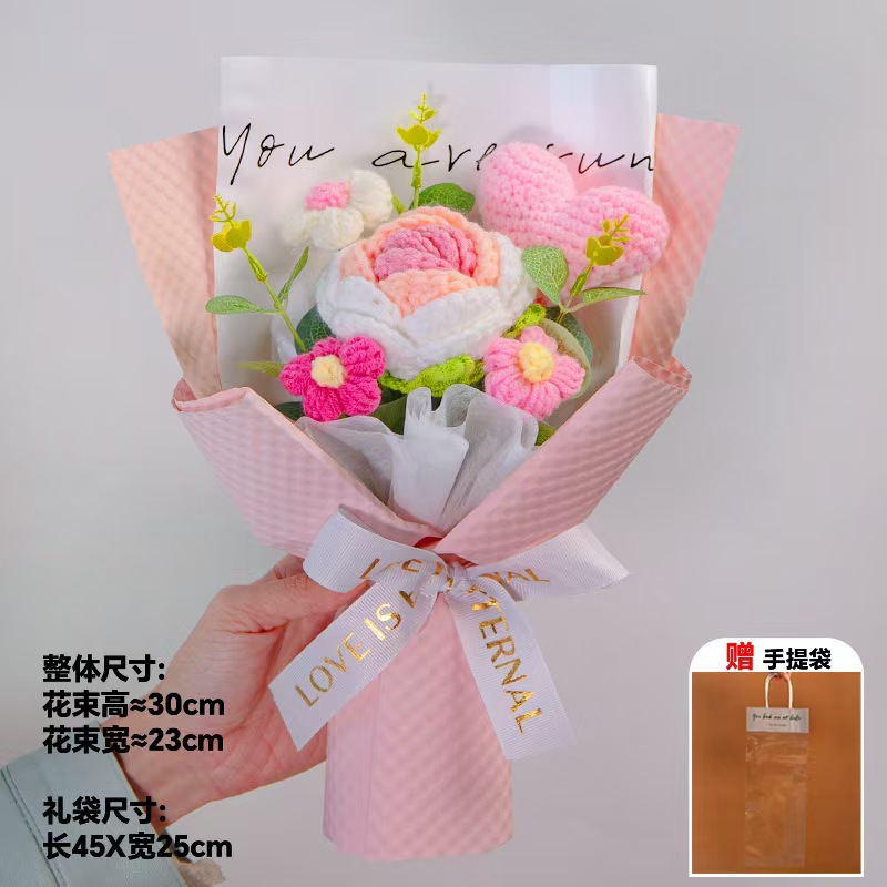 Amazon al por mayor buquete de lana hecha a mano trenzado imortalidad flor GeSan regalos de mano decoración simulación de San Valentín