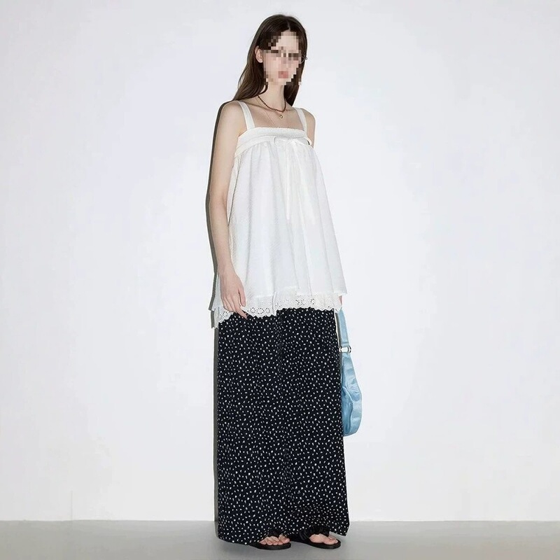 American Retro Pure Desire Style Loose Suspender Skirt Summer Simple Lace Edge Casual Vacation Off-Shoulder Sleeveless Top for Women American Retro Pure Desire Style Loose Suspender Skirt Summer Simple Lace Edge Casual Vacation Off-Shoulder Sleeveless Top for Women