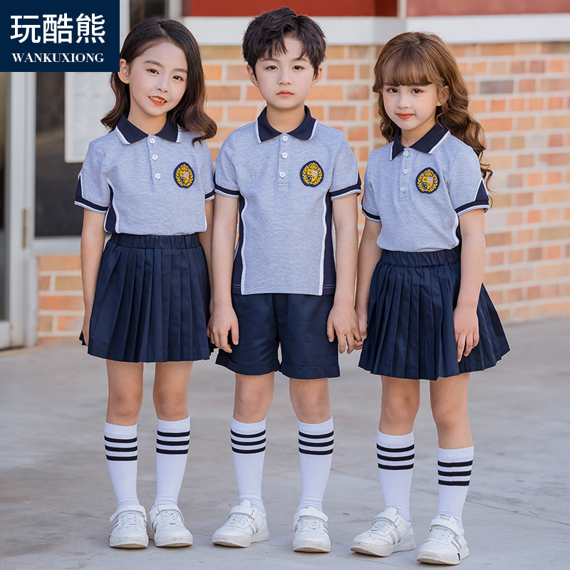 Summer uniform set for kindergarten, primary and secondary school students, teacher's class uniform, sports uniform, English style, short-sleeved T-shirt set of 8