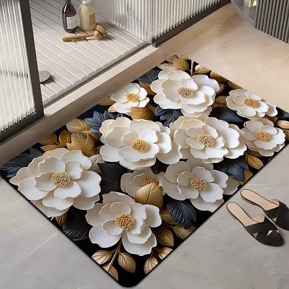 新款植物花卉浴室吸水地垫卫生间家用防滑垫厕所进门门口速干脚垫