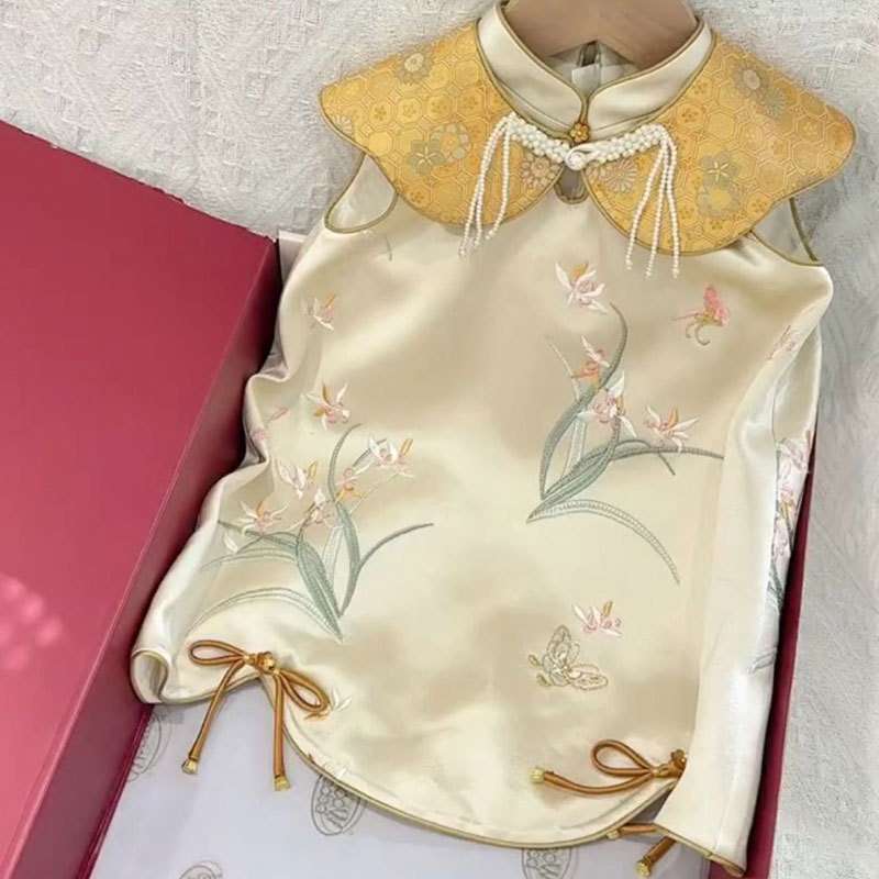 Girls' Qipao Hanfu Children's Summer Clothing 2026 New Chinese Style New Chinese-Style Birthday Outfit for Boys and Girls Tang Suit Girls' Qipao Hanfu Children's Summer Clothing 2026 New Chinese Style New Chinese-Style Birthday Outfit for Boys and Girls Tang Suit