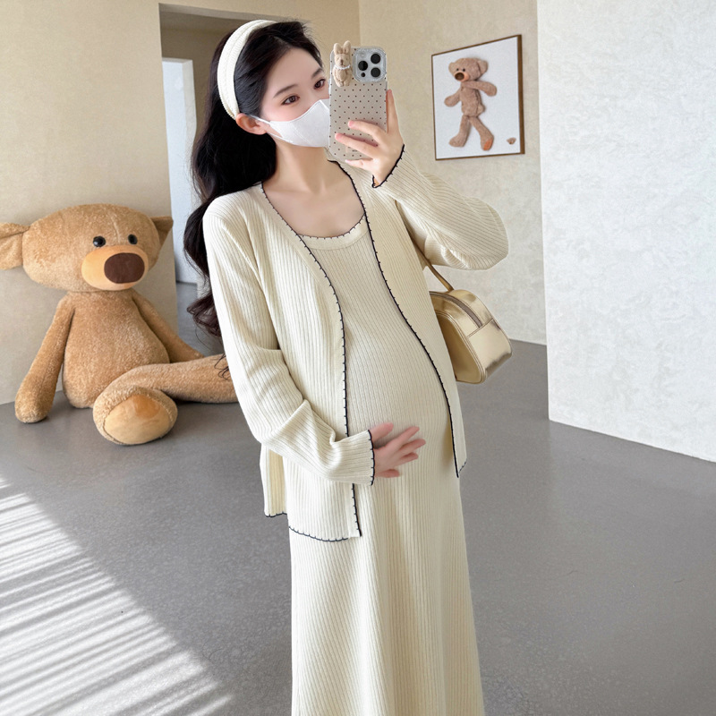 现货2025秋冬新款孕妇小香风针织开衫吊带裙设计感气质韩版两件套|undefined