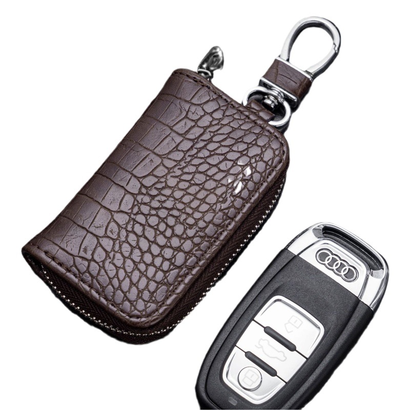 Cross-Border Men's and Women's Universal Car Key Bag Zipper Waist Hanging Key Bag Crocodile Pattern Business Keychain