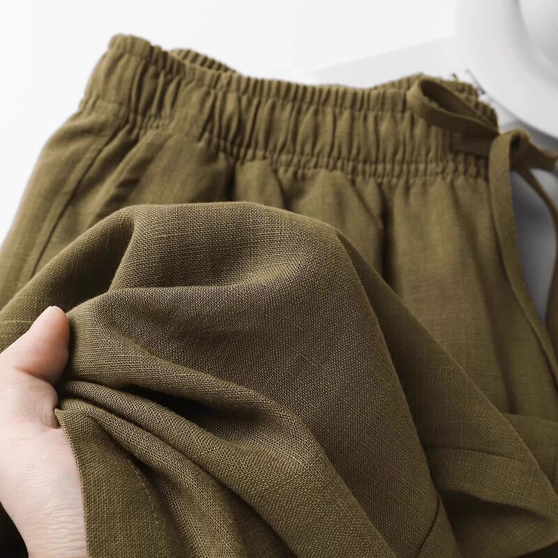 French Tencel Linen! High-Quality Cooling Lyocell Casual Pants for Men and Women, Chestnut Brown, Lightweight and Breathable Long Pants for Summer