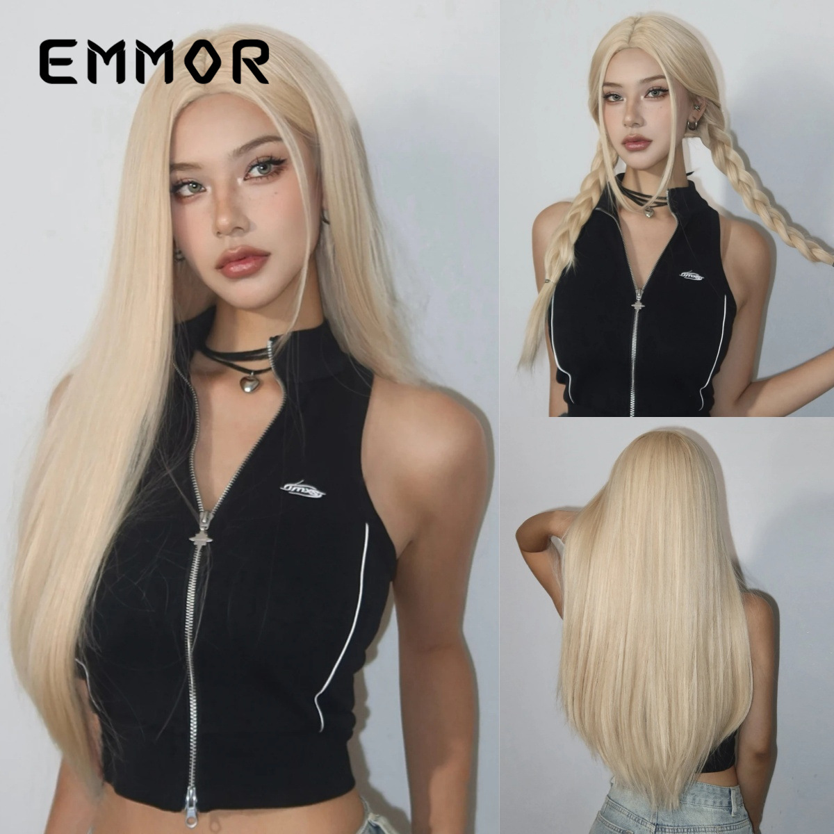 Peluca de venta caliente transfronteriza, cabello largo femenino, negro de alto nivel, temperamento de alto nivel, cabello lacio