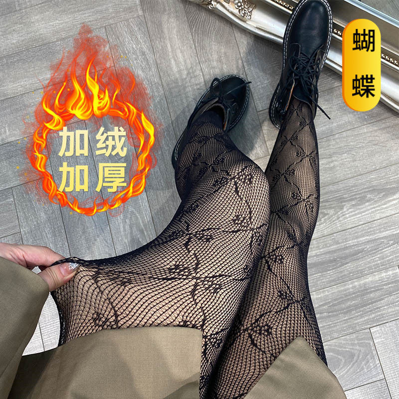 Falso malla transparente leggings transparentes Otoño e Invierno de las mujeres forrado de lana engrosada más tamaño anti-snagging pantimedias de seda calcetines de red