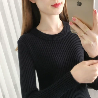 圆领毛衣打底衫女春秋冬2026新款纯色内搭上衣修身紧身针织衫长袖