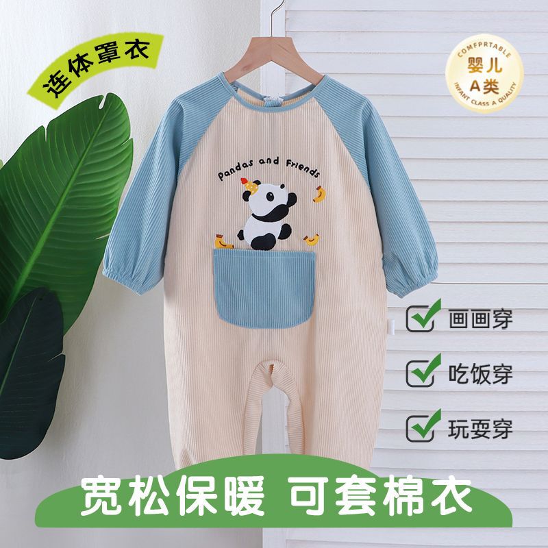 Baby's jumpsuit autumn and winter corduroy overalls baby climbing clothes waterproof warm cartoon embroidered class a apron