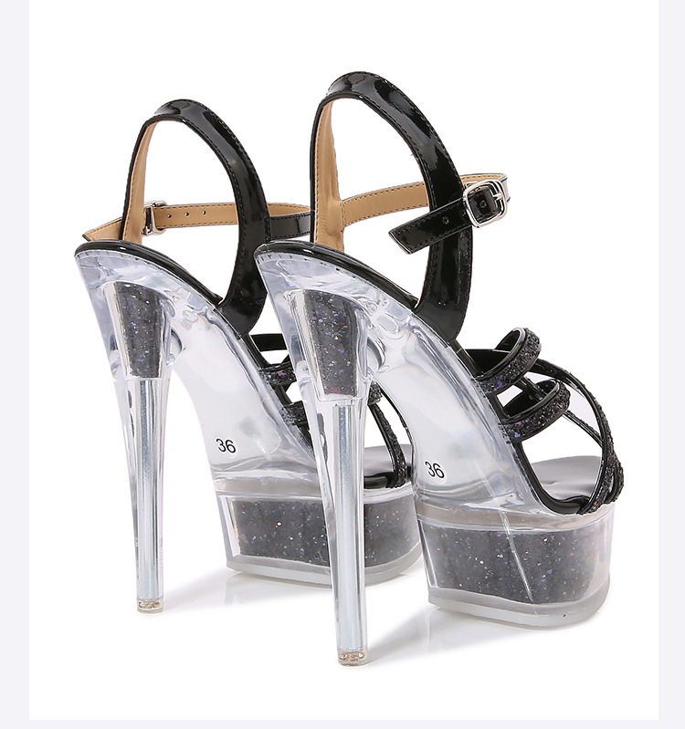 Dép sandal nữ quai ngang gót siêu cao mũi tròn — Màu bạc, Màu vàng sâm panh, Màu đen, Màu đỏ chi tiết 31