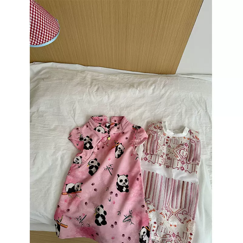 韩国童装宝宝汉服女童连衣裙夏季新款儿童新中式熊猫印花旗袍裙子