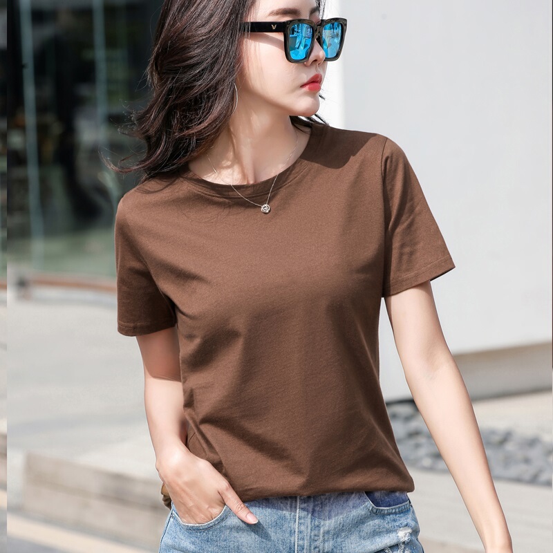 Solid Color T-Shirt for Women, Short Sleeve, 2026 Summer New Style, Loose Casual Sweatshirt, Half-Sleeve Coffee Color Top, Trendy Solid Color T-Shirt for Women, Short Sleeve, 2026 Summer New Style, Loose Casual Sweatshirt, Half-Sleeve Coffee Color Top, Trendy