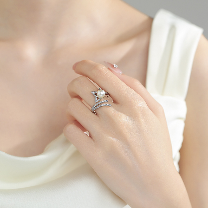 Open Pearl Ring For Women With Micro Pave Diamond Detail_voghion.com