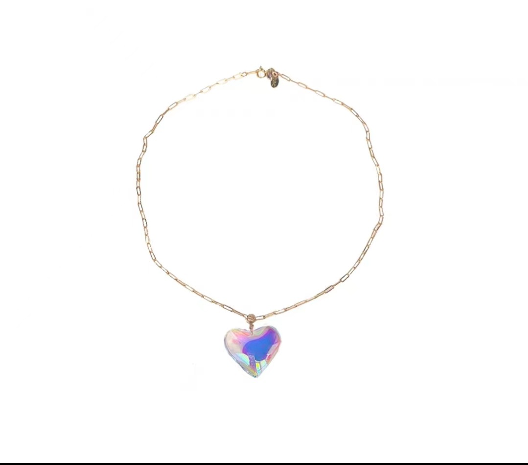 35g Weight glass Pendant Material Pendant Necklace Classification Alloy Chain Material 1 Piece Quantity Daily, Date Occasion glass Material Heart Shape Pattern Women's Gender Handmade Design Sweet Style Sweet Heart Shape Glass Handmade Women's Pendant Necklace 7