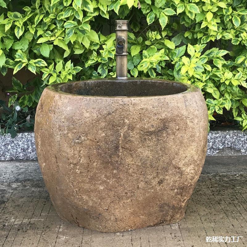 石代发复古艺术石头盆拖把拖把池水槽天然池外水户外庭院花园墩布|undefined