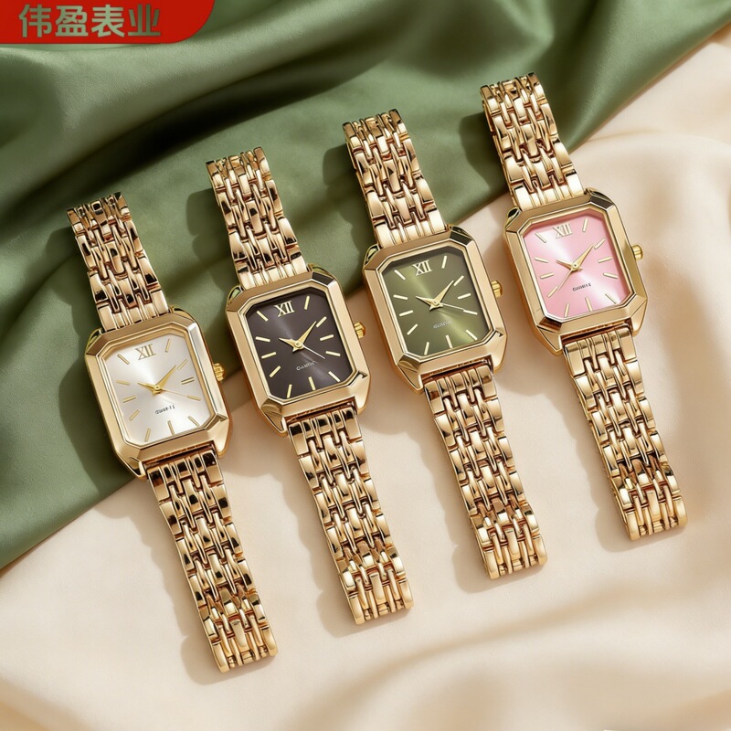 New Luxury Steel Band Women's Watch, Popular Overseas Model, Student Fashion Simple Square Quartz Wristwatch Wholesale