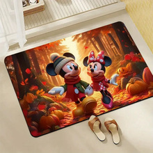跨境秋季枫叶感恩节卡通米奇水晶绒地垫玄关入户进门脚垫TEMU代发