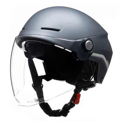 Motosiklet kaskı (dəbilqə) | half helmet 3C certified battery - piachin-gray-with-long-transparent