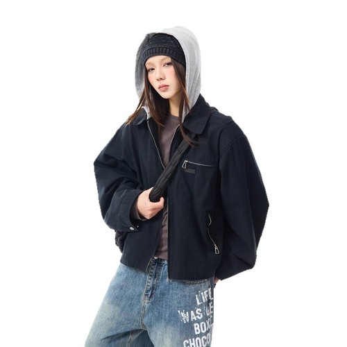 American Retro Plaid Patchwork Two-in-One Denim Jacket for Women Early Spring Loose Couple Jacket Fashion Niche Top