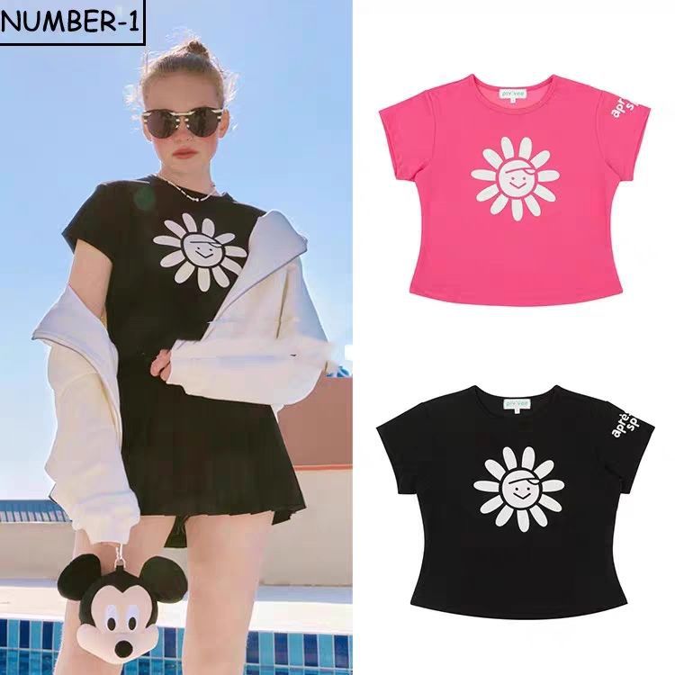 Korean Pivvee Golf Clothing 25 Years Women's Summer Printed Round Neck Short T-Shirt Soft Golf Top