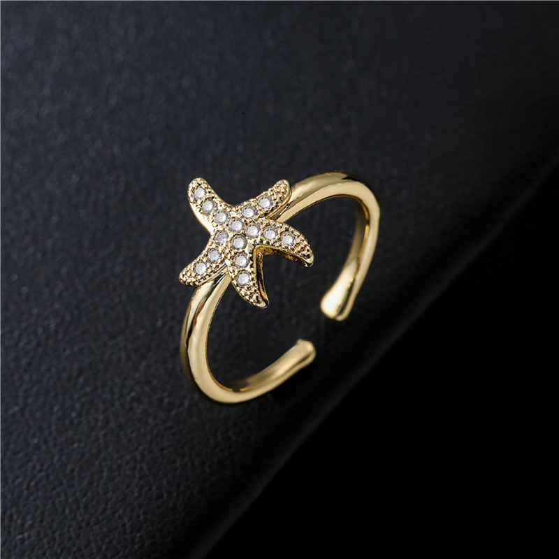 fashion copper plated real gold starfish open ring wholesale