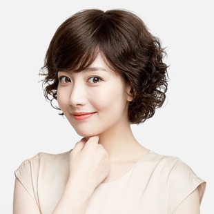 Wig Headgear Middle-aged and Elderly Women's Full Headgear Mother's Face Repair Age-reducing Real Hair Fluffy Natural Curly Hair Wig Cover
