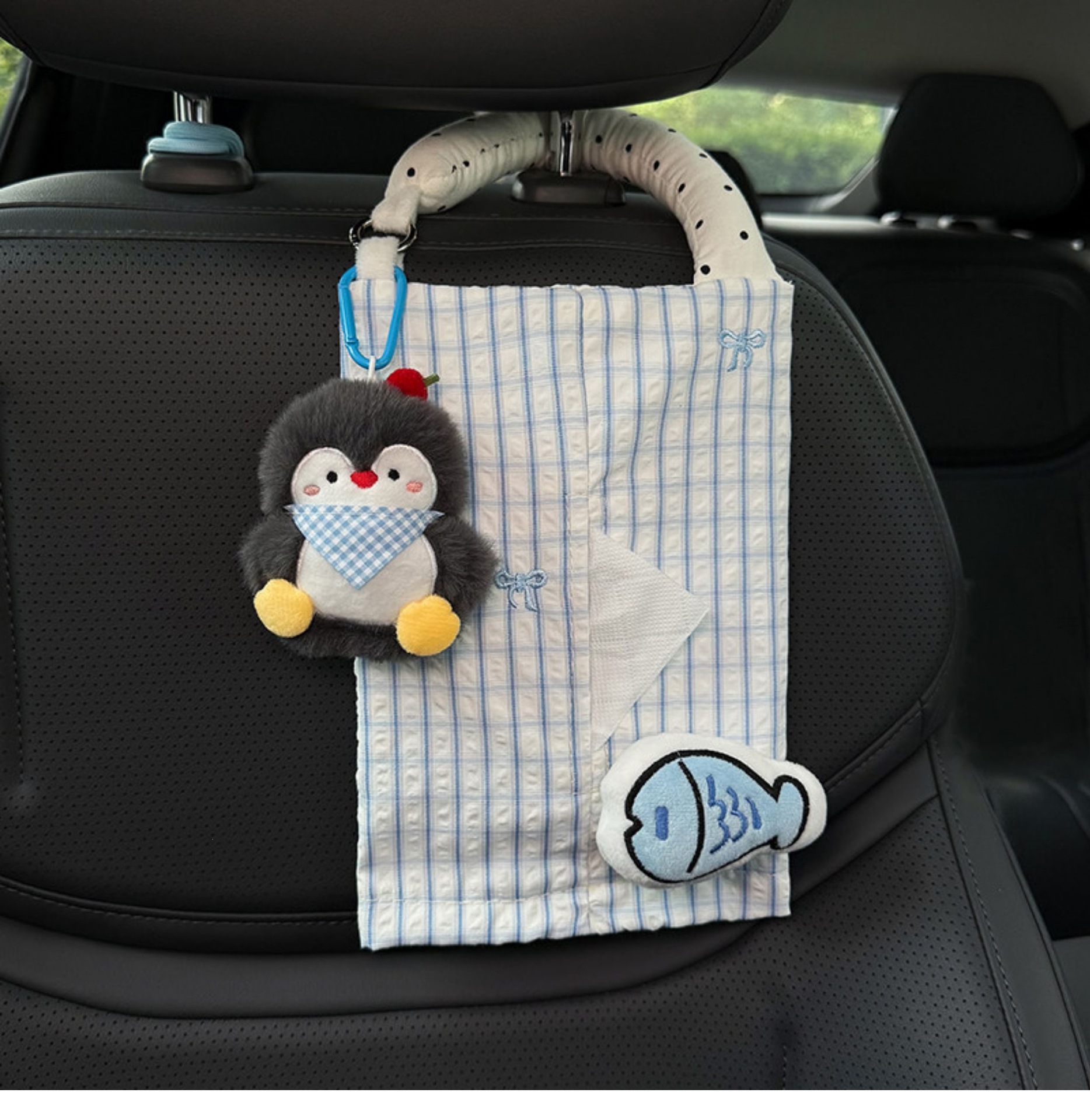 2026 New Penguin Car Trash Bin and Tissue Box 2-in-1 Front and Rear Seat Tissue Hanging Bag Cute Car Storage