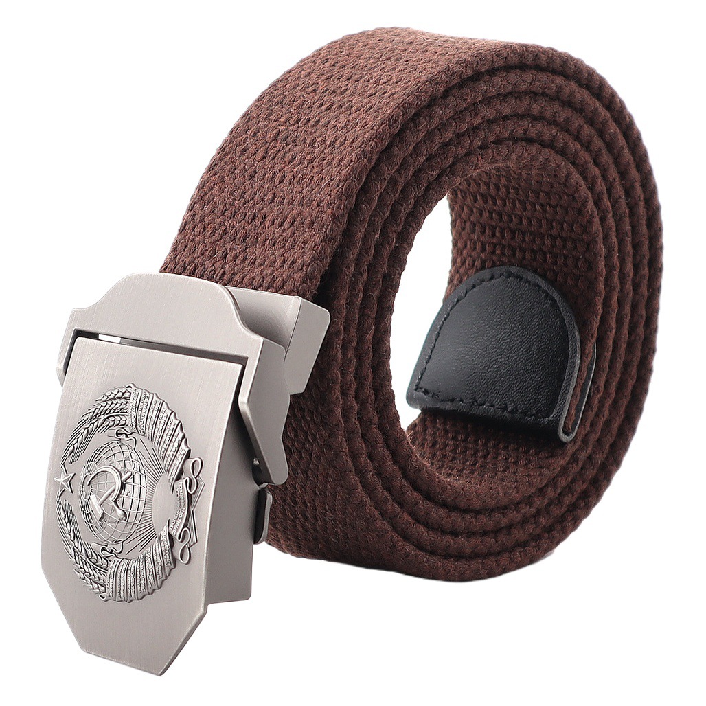 Cinturón de lona engrosada rusa para hombres al aire libre estudiante entrenamiento militar pantalones casuales de mujer cinturón de aleación al por mayor transfronteriza