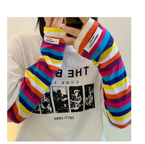 Summer Striped Color-blocked Sunscreen Arm Sleeves for Women, Loose Fit Cycling Sunshade UV Protection Colorful Arm Guards
