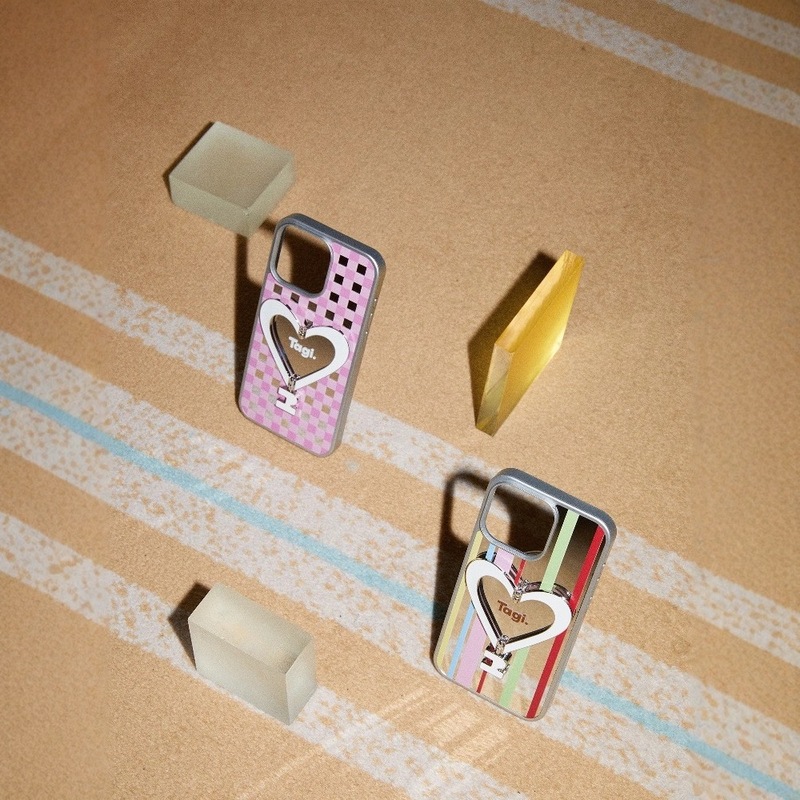 Tagi.《让人开心》金属支架皮质爱心手机壳适用于iPhone|undefined