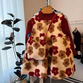 黁白韩系女童冬季套装连衣裙秋冬加绒新款女宝时尚立体花朵冬裙公