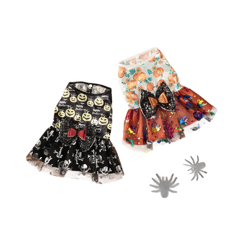 Halloween transfronterizo de alta calidad tela de malla arco vestido de mascota ropa de perro pequeño ambiente de vacaciones tela de malla de perro
