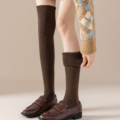 Pure Color Knee-High Socks for Women, Winter Long Socks with Thick Cuff, Warm and Insulated Thigh Socks, Japanese Style JK High Calf Socks