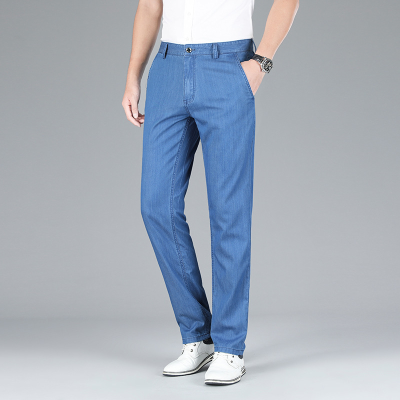 Men's Jeans with Mulberry Silk Lyocell Spring and Summer New Business Casual Thin Loose Straight Pants Men's Pants