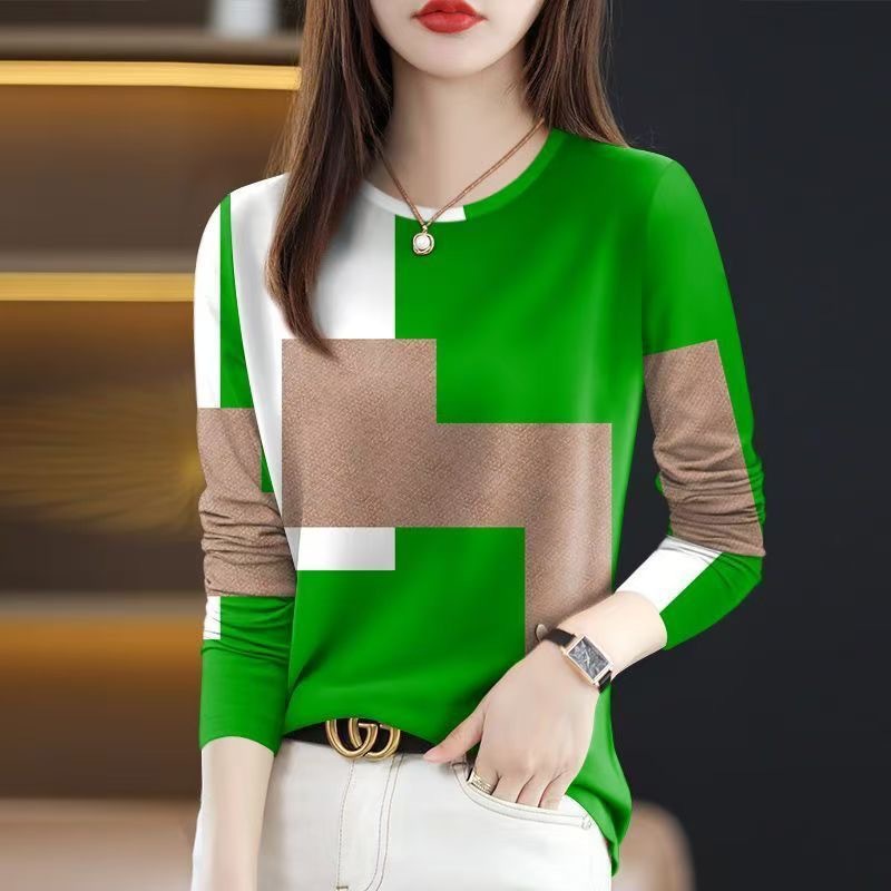 Wholesale 2025 new spring and autumn explosions ladies t-shirt slim belly covering round neck fashion long sleeve a generation of hair